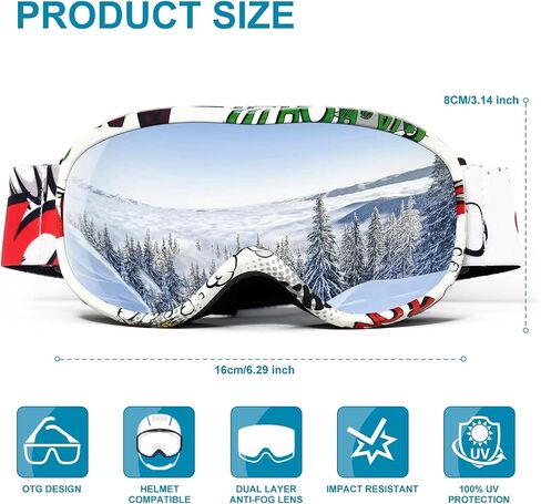 SPOSUNE Kids Ski Goggles, Anti-Fog Snowboard Goggles OTG Snow Goggles for Boys Girls Age 5-14 in Kuwait