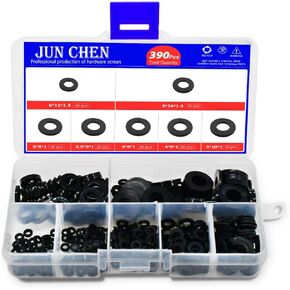 JUNCHEN 3989pcs Large White Flat Washers Spacers，36 Sizes Flat Washers Assortment Kit，Nylon Washers for Screws，O Ring Outdoor Faucet Repair Kit，Fender Washers