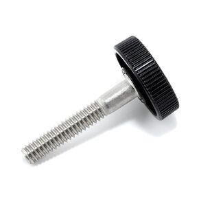 1/4"-20 x 1-1/2" Thumb Screw Stainless Steel - Black Knurled Round Plastic Oversized Knob - Standard/Coarse Thread Thumbscrew - Length: 1.500" - Proudly Built in USA - Package of (4)