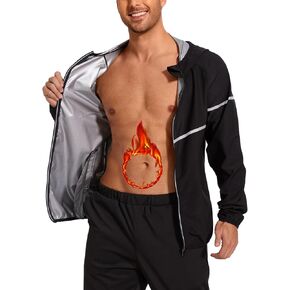 LAZAWG Sauna Suit for Men Zipper Long Sleeve Sweat Suit with Hood Gym Exercise Fitness Full Body