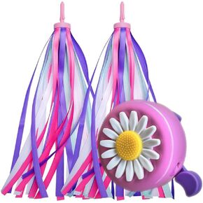 Bike Horn for Kids, Children Bicycle Bell with 2 Pack Bike Handle Streamers Bike Accessories for Girls or Boys (Pink)…