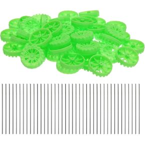 MECCANIXITY 100pcs Toy Car Wheels, 30mmx8mm Plastic Roll and 2mmx50mm Shaft Round Rod Axles for DIY RC Car Truck Boat Helicopter Model Part, Yellow