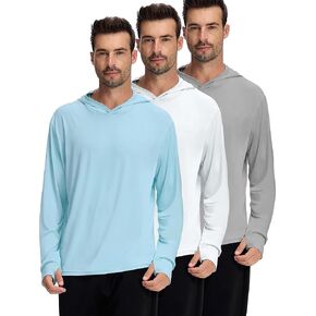 1 or 3 Pack Men's UPF 50+ Fishing Shirts Long Sleeve UV Sun Protection Hoodie Hiking Rash Guard Fishing Outdoor Running