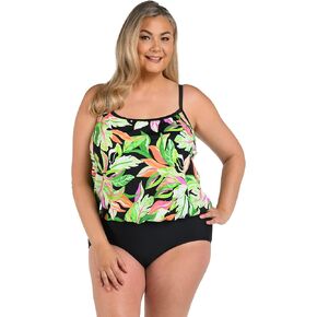 Maxine Of Hollywood Women's Scoop Neck Faux Tankini One Piece Swimsuit