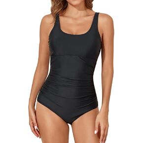 Smismivo Tummy Control Bathing Suit for Women One Piece Swimsuit Scoop Neck Swimwear