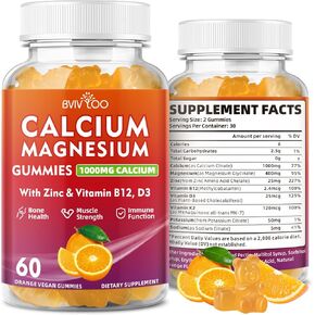 2 Pack Calcium Gummies 1000mg with Vitamin D3 K2 & B Complex, Potassium, Calcium Magnesium Zinc Gummies for Bone, Muscle, Mood and Immunity - Orange Flavor 120 Gummies