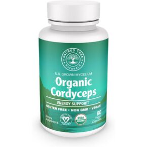 Organic Cordyceps Mushroom Capsules - Natural Energy & Stamina Support Supplement, Vegan-Friendly Adaptogen for Immune Health, 100% Pure, Non-GMO, No Fillers - 60 Capsules (30 Servings)