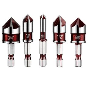 Countersink Drill Bit Set, 5 Pcs Drill bits Industrial Grade M35 High-Speed Steel, 82 Degree, 5 Flute with 1/4" Quick Change Hex Shank, 1/4" to 3/4" Size for Wood Plastic in Saudi Arabia