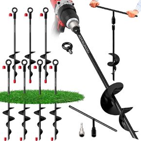 18" Heavy Duty Ground Anchors Kit (Green 4 Pcs) - Shed Tree Tent Dog Canopy Trampoline Anchor Kit - Long Spiral Earth Auger - Tie Down Screw in Swing Set Anchors - to Ground Stakes - Sand Anchor Kit