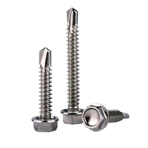 #14 x 1" Hex Washer Head Self Drilling Screws, Self Tapping Sheet Metal Screws, 410 Stainless Steel, 50 PCS