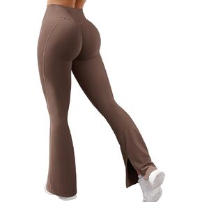 VOYJOY Womens Split Hem Legging Workout High Waist Mini Flared Leggings Casual Workout Gym Yoga Pants