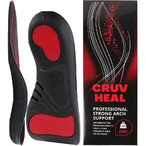 Inserts for 220+ lbs, High Arch Support, Effective Plantar Fasciitis Relief, Durable Comfort (Crow Red, S)