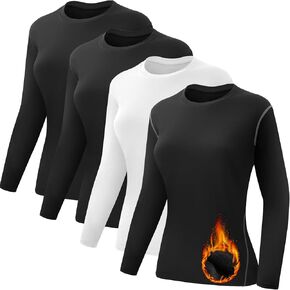 Coume 4 Pack Women's Thermal Shirts Fleece Lined Compression Crew Neck Long Sleeve Base Layer Tops Cold Weather