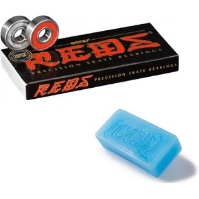 Bones Reds Skateboard Bearings 8 Pack with Blue CCS Skate Wax