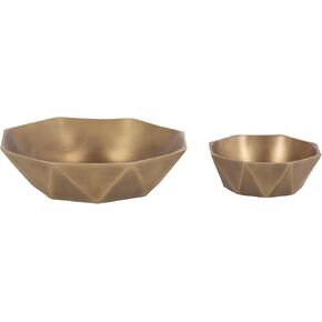 Kate and Laurel Octave Decorative Faceted Metal Bowls, Set of 2, Antique Brass, Cast Aluminum Food-Safe Fruit Bowls for Kitchen Counter or Use as a Key Bowl Set for an Entryway Table