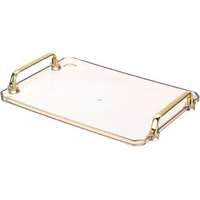 PATIKIL 12 x 8.6 Inches Plastic Serving Tray with Golden Handles, Reusable Tray Rectangular Party Platters for Dessert Coffee Tea Table, Living Room Kitchen Countertop, Transparent