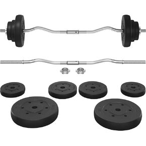 Yaheetech Barbell Weight Set - Olympic Curl Bar & 6 Olympic Weights & 2 Olympic Barbell Clamps for Lifts 66LB/55LB/44LB