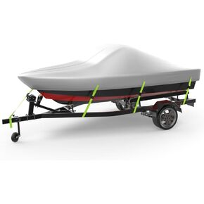 900D Waterproof Boat Cover 20-22 ft Heavy Duty Boat Covers 21ft Anti-Tear PU Marine Grade Canvas Boat Covers 20-22ft Fits Bass Boat Jon Boat Runabout V-Hull Fishing Boat & Ski Boat Cover, Gray