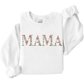 Mama Embroidery Floral Sweatshirts For Women, Gift From Grandkids Flower Gift for Mothers Day and Christmas