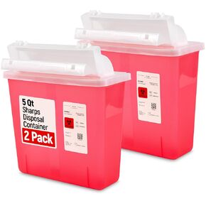 5 Qt Sharps Disposal Containers for Medical Waste Disposal (Box of 2) - Meets OSHA Standards - Translucent & Heavy-Duty Plastic - Biohazard Containers for Needles