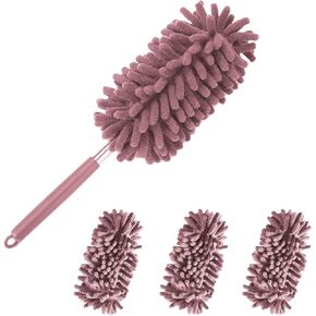 4Pcs Washable 360 Heavy Dusters Refills Reusable Microfiber Fleece Air Duster Damp Duster Bendable Dry Dusters with Extension Handle Pole Supplies Cleaning for Furniture,Car,Blinds,Pet Hair (Blue)