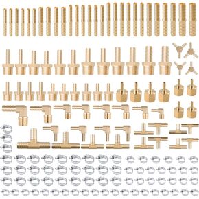 156Pcs Hose Barb Fuel Line Fittings Assortment Kit Barb Splice/Coupler/Female Adapter/Tee/Y Shaped Union/90°Male Elbow Thread 1/8" 3/16" 1/4" 5/16" 3/8" 1/2" Air Hose Fitting with Pipe Clamps for Fuel