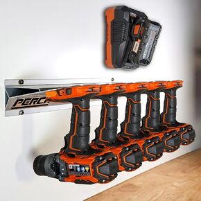 PERCH Tool Holder Rack for RIDGID 18v | Securely Mounts 5 Cordless Tools | Universal Mounting | Most Durable Cordless Tool Organizer