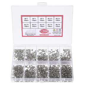 1200 Pcs Mini Screw Kit M1/M1.2/M1.4/M1.7 Micro Phillips Head Screws Small Self-Tapping Screws Kit Phillips Pan Head Mini Screws for Sunglasses Electronic Product Watch Repair