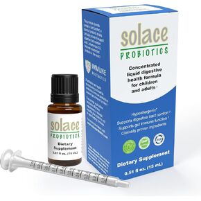 Solace Probiotics Liquid Formula for Adults and Kids - Concentrated Blend for Digestive Health and Immunity, Clinically Researched, Easy Syringe Application, Hypoallergenic - 15mL