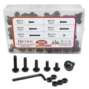200Pcs M6-1.0 x 12/16/20/25/30mm 304 Stainless Steel internal hex Flanged Button Head Screws Nuts Assortment Kit Nuts Washers Assortment Kit