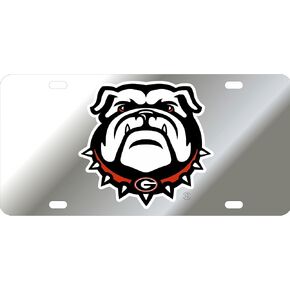Georgia Bulldogs Laser Cut Printed Acrylic Bulldog Head Insert License Plate CRA Tag (Red)