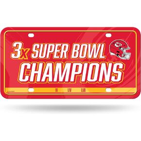 Rico Industries NFL Kansas City Chiefs 3 Time Super Bowl Champions Metal Tag Metal Auto Tag 8.5" x 11" - Great for Truck/Car/SUV