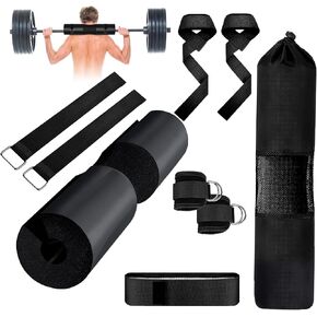 Barbell Pad Set for Hip Thrust, Squats & Weightlifting – 9Pcs Gym Set with Hip Thrust Pad, Squat Pad, Ankle Straps, Resistance Band & Carry Bag for Gym Workouts
