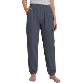 Latuza Women's Waffle Knit Lounge Pants Comfy Cinch Bottom Cargo Joggers