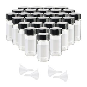 Kesell Glass Vials 20ml - 28 Pack with Screw Caps for Essential Oil, Small Sample Bottles - Clear Borosilicate Glass, Small Vials with Lids