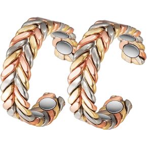 Copper Rings for Women for Arthritis and Joint, 2Pcs Set Copper Tricolour Gold Adjustable Ring, 3500 Gauss Magnet Fashion Copper Jewelry