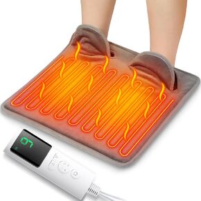 Electric Foot Warmer for Men and Women, Feet Heating Pads Electric Feet Warmer with LCD Display & 9 Temperature Setting, Heated Foot Warmers for Bed, Under Desk, Office,Home, Christmas Gifts (Grey)
