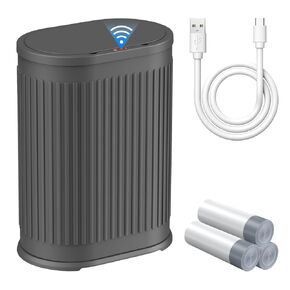 KUK Stainless Steel Bathroom Trash Can Automatic Touchless with Removable Inner Bucket, Waterproof, 1.6 Gallon Smart Trash Can with Lid for Bathroom Bedroom, Office - White