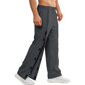 Deyeek Post Surgery Pants Men's Soft Athletic Tear Away Pants Loose Fit Break Away Snap On Pant with Pockets