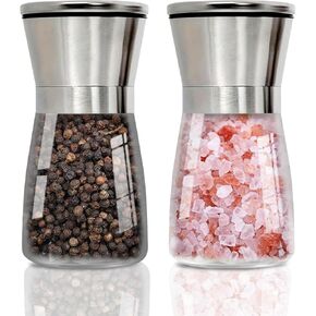 Salt and Pepper Grinder Set,Stainless Steel Salt and Pepper Shakers with Spice Grinder Refillable Manual,Adjustable Coarseness Pepper and Salt Mill