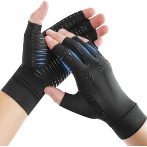 Donfri 2 Pairs Copper Arthritis Compression Gloves Women Men Black (M)