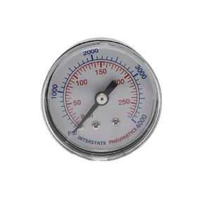Interstate Pneumatics G2101-4000 1/8 Inch NPT Rear Mount Pressure Gauge,1-1/2 Inch Dial Diameter, 4000PSI (Chrome Body with Dual Pressure Rating PSI & KPA)