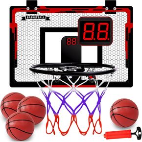 Basketball Hoop Indoor for Kids, Over The Door Mini Basketball Hoop with 4 Balls & Electronic Scoreboard, Bedroom&Office Basketball Toy Gift for Boys Girls Teens and Adults