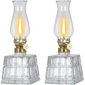 2 Pack Large Oil Lamp Square Kerosene Lamp Lantern Vintage Oil Lamps for Indoor Use Decorative Antique Clear Hurricane Lamp for Emergency Lighting