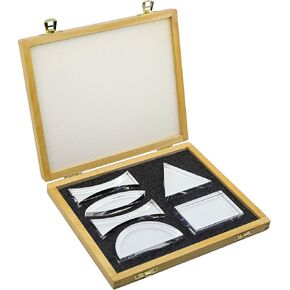 EISCO Prisms & Lenses Set, 6 Pieces - Transparent Acrylic - All Faces Fully Polished - Includes Wooden Storage Box