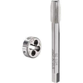 uxcell 5/16-32 UNEF Metric Tap and Die Set, HSS Machine Thread Screw Tap with Alloy Tool Steel Round Threading Die Silver Tone (2Pcs)
