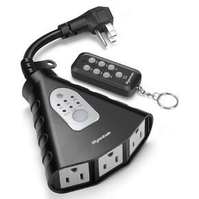 Outdoor Light Timer, Waterproof Outdoor Remote Control Outlets, Dusk to Dawn Light Sensor and Countdown Timer, 100 ft Range Remote Control with 3 Ground Outlets, ETL Listed