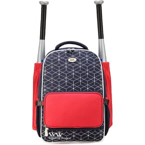 WARRON WOODS Pro Series Softball Baseball Backpack Navy/Passion Red with pocket