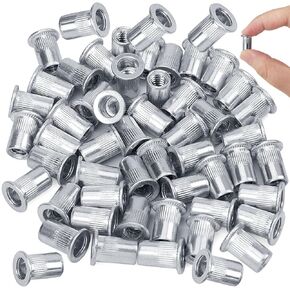 HIZNIC 50 Pcs 1/4-20 Rivet Nut Aluminum Flange UNC Flat Head Threaded Insert Nut