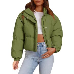 Imily Bela Womens Cropped Puffer Jackets Long Sleeve Stand Collar Coats Quilted Zipper Outerwear